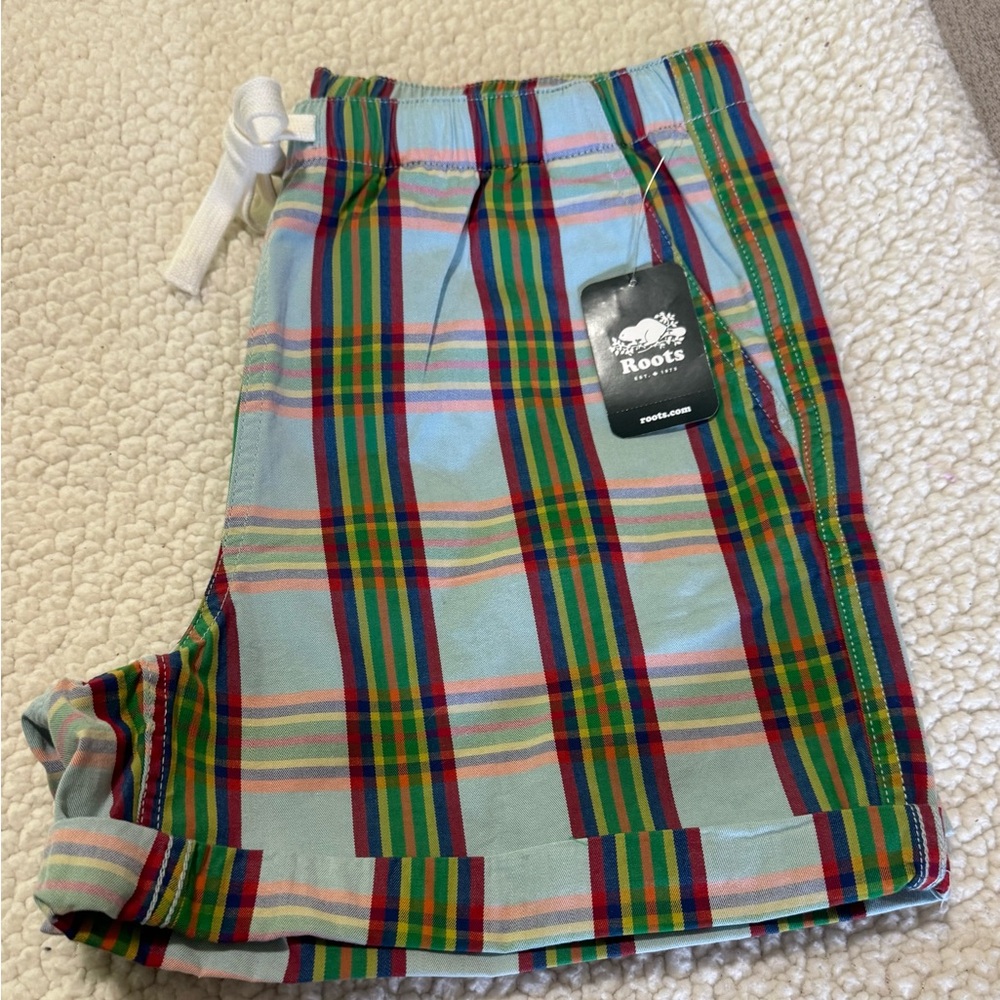 Roots Women's Multicolor Plaid Drawstring Shorts — Dazzling Blue size S